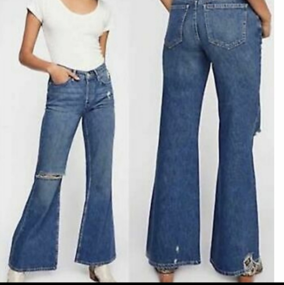 Free People We The Free Heritage distressed high-rise flare jeans